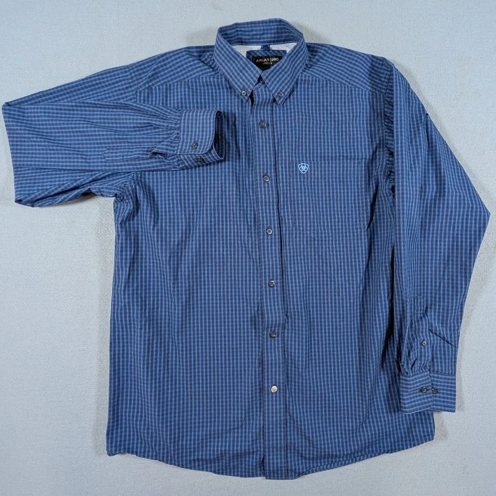 Ariat Pro Series Button Down Shirt Mens Medium Blue Plaid Long Sleeve